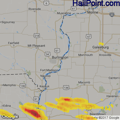 Hail Map for Burlington, IA Region on June 1, 2019