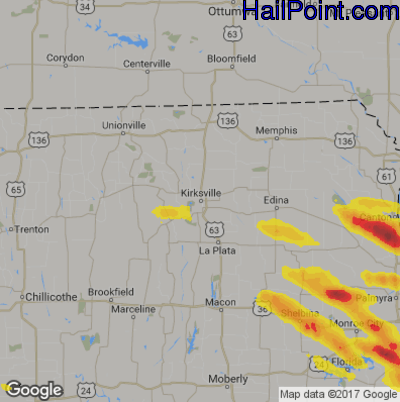 Hail Map for Kirskville, MS Region on June 1, 2019