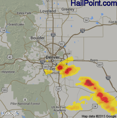 Hail Map for Denver, CO Region on June 1, 2019