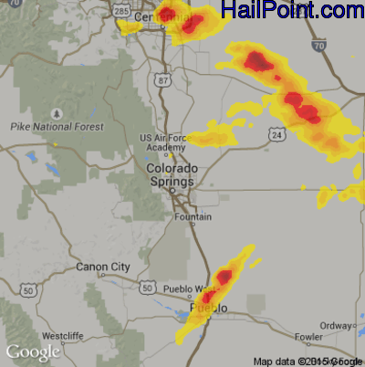 Hail Map for Colorado Springs, CO Region on June 1, 2019