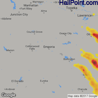 Hail Map for Emporia, KS Region on June 1, 2019