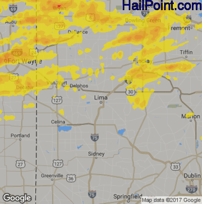 Hail Map for Lima, OH Region on June 1, 2019