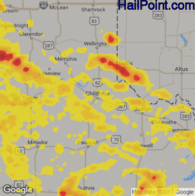Hail Map for Childress, TX Region on June 1, 2019