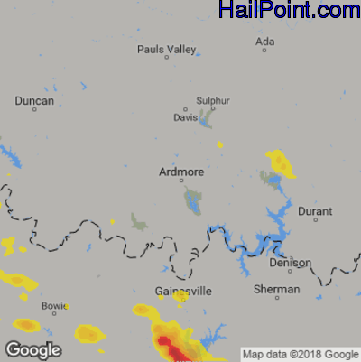 Hail Map for Ardmore, OK Region on June 1, 2019