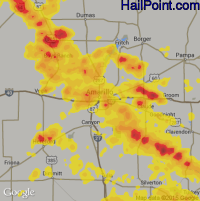 Hail Map for Amarillo, TX Region on June 1, 2019