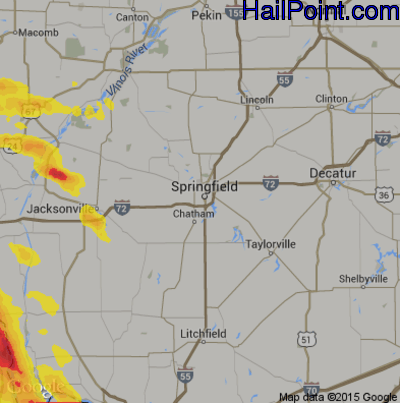 Hail Map for Springfield, IL Region on June 1, 2019