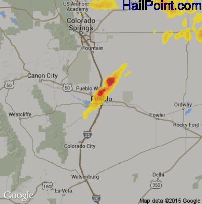 Hail Map for Pueblo, CO Region on June 1, 2019