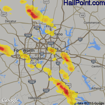 Hail Map for Dallas, TX Region on June 1, 2019
