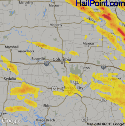 Hail Map for Columbia, MO Region on June 1, 2019