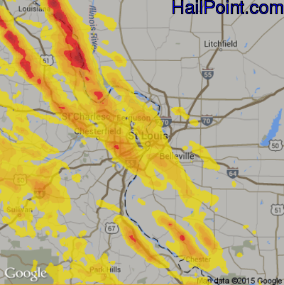 Hail Map for St. Louis, MO Region on June 1, 2019
