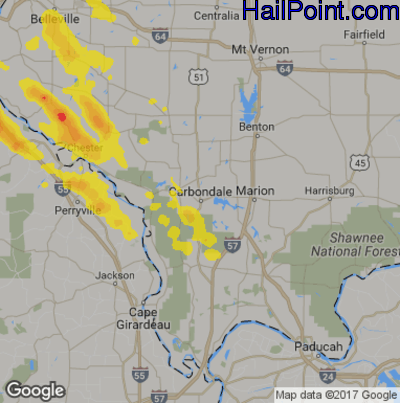 Hail Map for Carbondale, IL Region on June 2, 2019