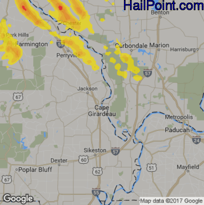 Hail Map for Cape Girardeau, MO Region on June 2, 2019