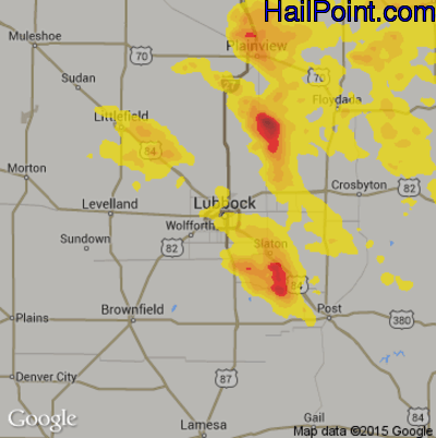 Hail Map for Lubbock, TX Region on June 2, 2019