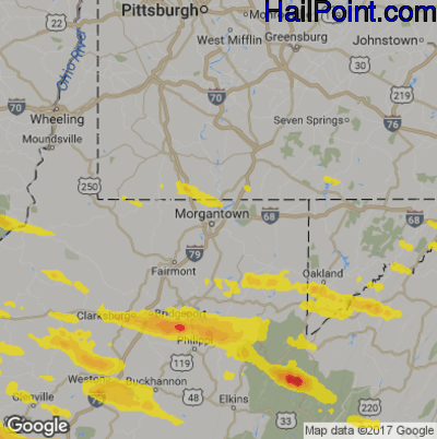 Hail Map for Morgantown, WV Region on June 2, 2019