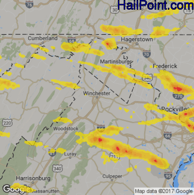 Hail Map for Winchester, VA Region on June 2, 2019