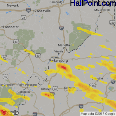 Hail Map for Parkersburg, WV Region on June 2, 2019