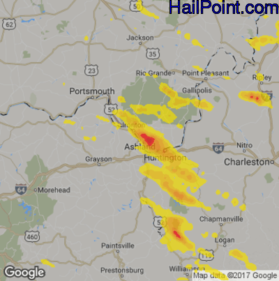 Hail Map for Asheland, KY Region on June 2, 2019