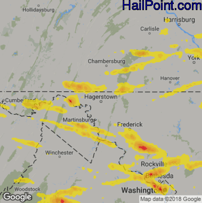 Hail Map for Hagerstown, MD Region on June 2, 2019 