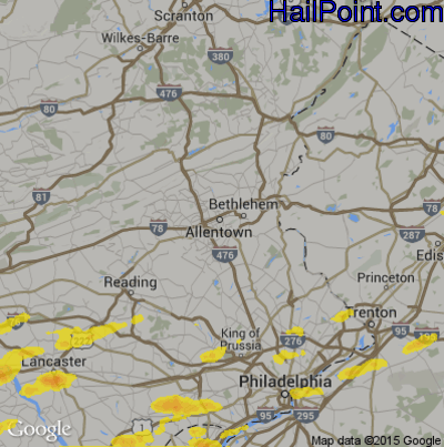 Hail Map for Allentown, PA Region on June 2, 2019
