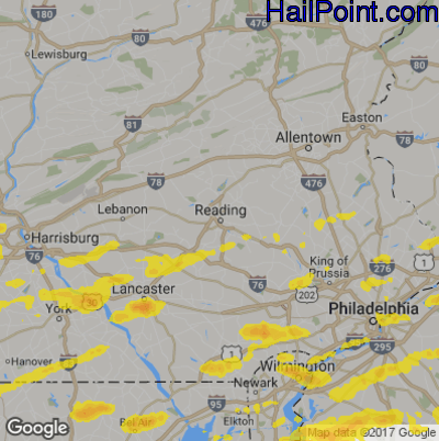 Hail Map for Reading, PA Region on June 2, 2019