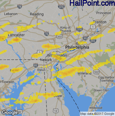 Hail Map for Wilmington, DE Region on June 2, 2019