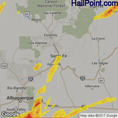Hail Map for Sante Fe, NM Region on June 2, 2019