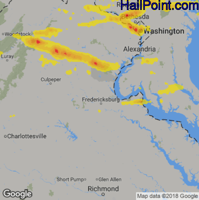 Hail Map for Fredericksburg, VA Region on June 2, 2019