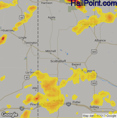 Hail Map for Scottsbluff, NE Region on June 2, 2019