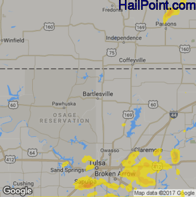 Hail Map for Bartlesville, OK Region on June 3, 2019