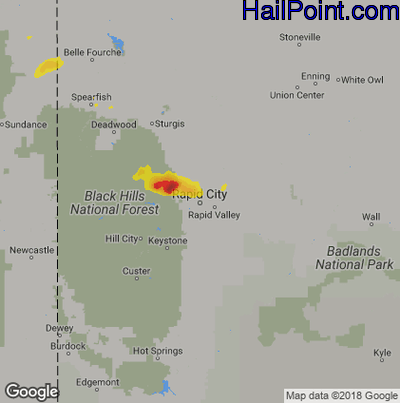 Hail Map for Rapid City, SD Region on June 3, 2019