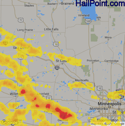 Hail Map for St Cloud, MN Region on June 4, 2019