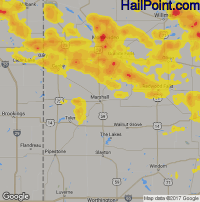 Hail Map for Marshall, MN Region on June 4, 2019