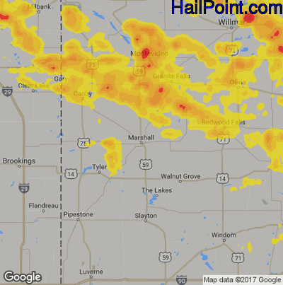 Hail Map for Marshall, SD Region on June 4, 2019