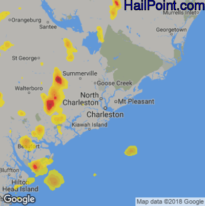 Hail Map for Charleston, SC Region on June 4, 2019 