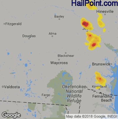 Hail Map for Waycross, GA Region on June 4, 2019