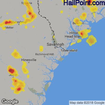 Hail Map for Savannah, GA Region on June 4, 2019