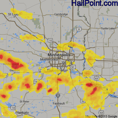 Hail Map for Minneapolis, MN Region on June 4, 2019