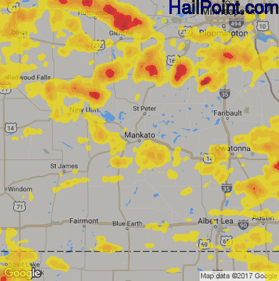 Hail Map for Mankato, MN Region on June 4, 2019