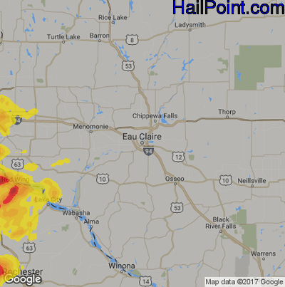 Hail Map for Eau Claire, WI Region on June 4, 2019