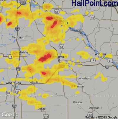 Hail Map for Rochester, MN Region on June 4, 2019 
