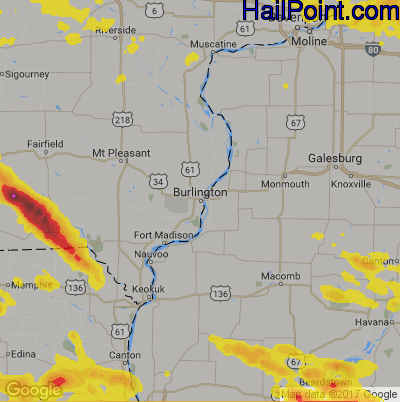 Hail Map for Burlington, IA Region on June 5, 2019