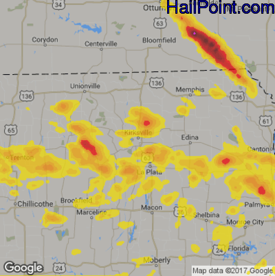 Hail Map for Kirskville, MS Region on June 5, 2019