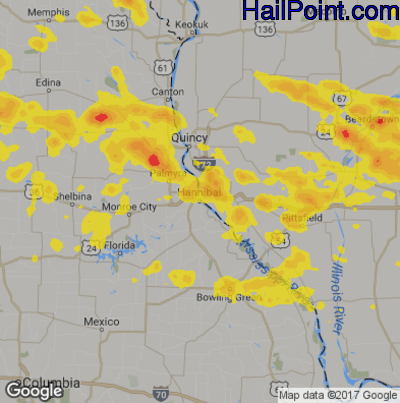 Hail Map for Hannibal, MS Region on June 5, 2019