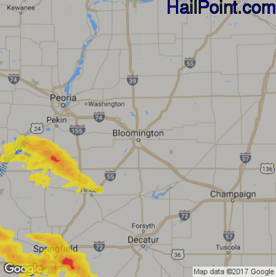 Hail Map for Bloomington, IL Region on June 5, 2019