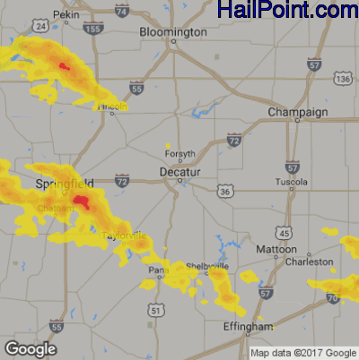 Hail Map for Decatur, IL Region on June 5, 2019
