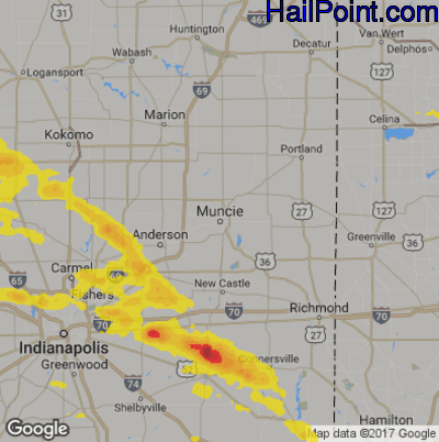 Hail Map for Muncie, IN Region on June 5, 2019