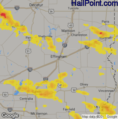Hail Map for Effingham, IL Region on June 5, 2019
