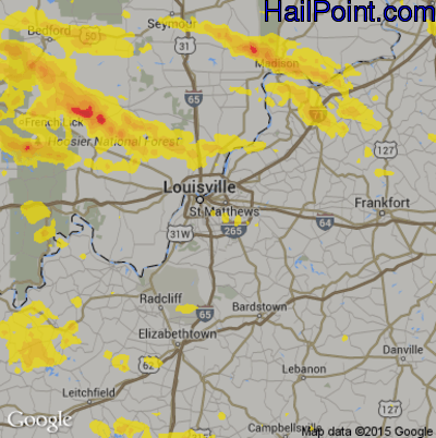Hail Map for Louisville, KY Region on June 5, 2019 