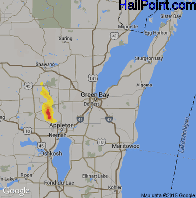 Hail Map for Green Bay, WI Region on June 5, 2019 