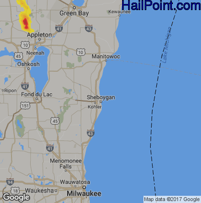 Hail Map for Sheboygan, WI Region on June 5, 2019